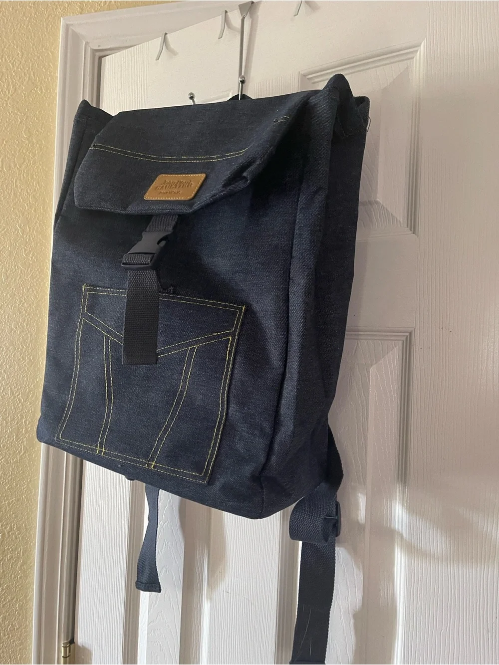 Jean Paul Gaultier Navy Denim Backpack with Yellow Stitching